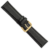 DeBeer 20mm Short Black Lizard Grain Leather with Gold-tone Buckle 6.75 inch Watch Band