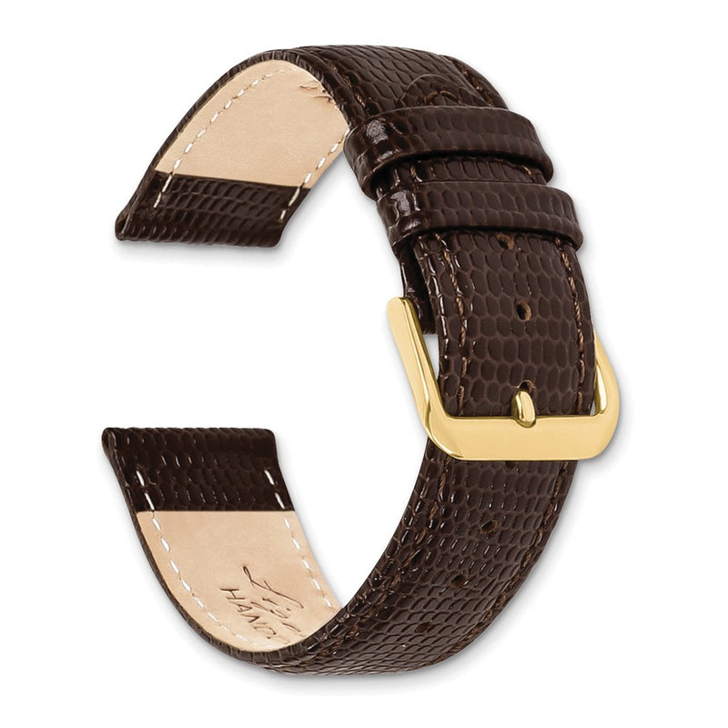 DeBeer 12mm Dark Brown Lizard Grain Leather with Gold-tone Buckle 6.75 inch Watch Band