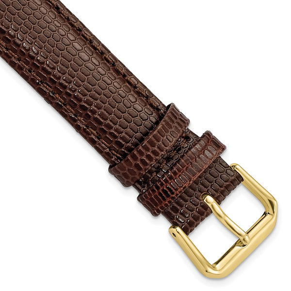 17mm Dark Brown Lizard Grain Leather Gold-tone Buckle Watch Band