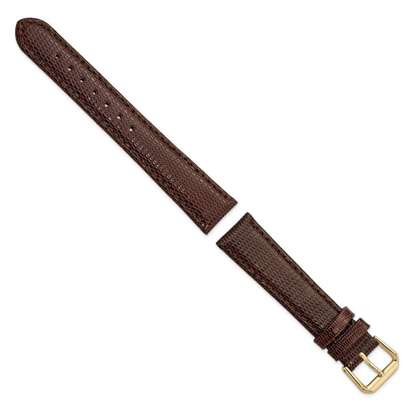 18mm Dark Brown Lizard Grain Leather Gold-tone Buckle Watch Band