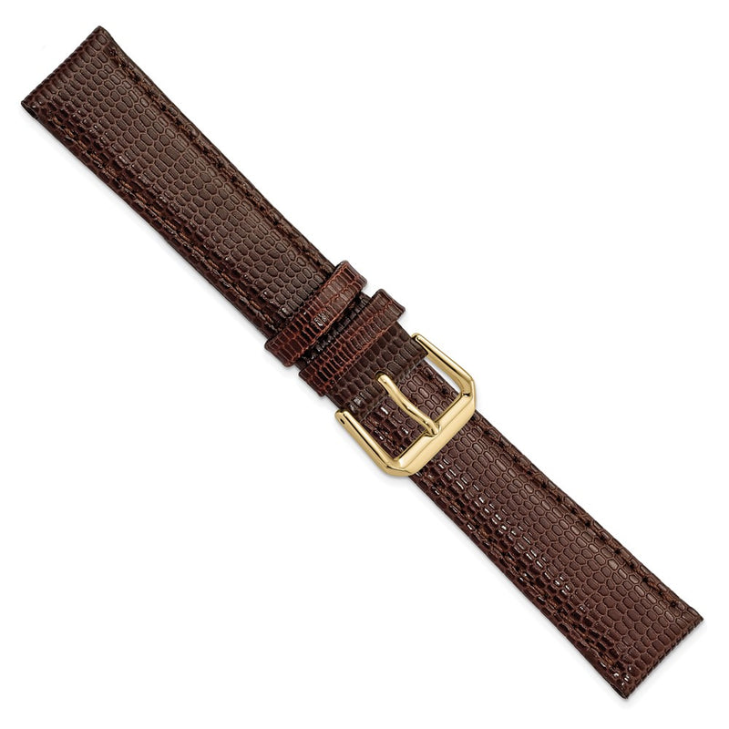 18mm Dark Brown Lizard Grain Leather Gold-tone Buckle Watch Band