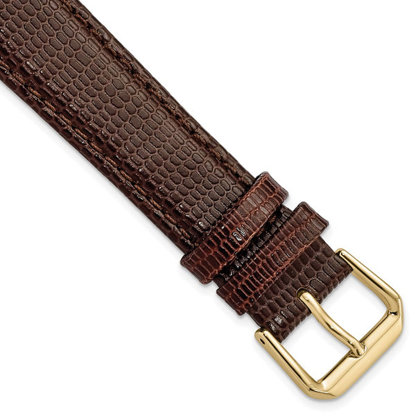 18mm Dark Brown Lizard Grain Leather Gold-tone Buckle Watch Band