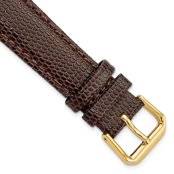 19mm Dark Brown Lizard Grain Leather Gold-tone Buckle Watch Band