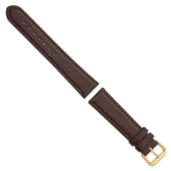 20mm Dark Brown Lizard Grain Leather Gold-tone Buckle Watch Band