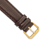 18mm Short Dark Brown Lizard Grain Leather Gold-tone Buckle Watch Band