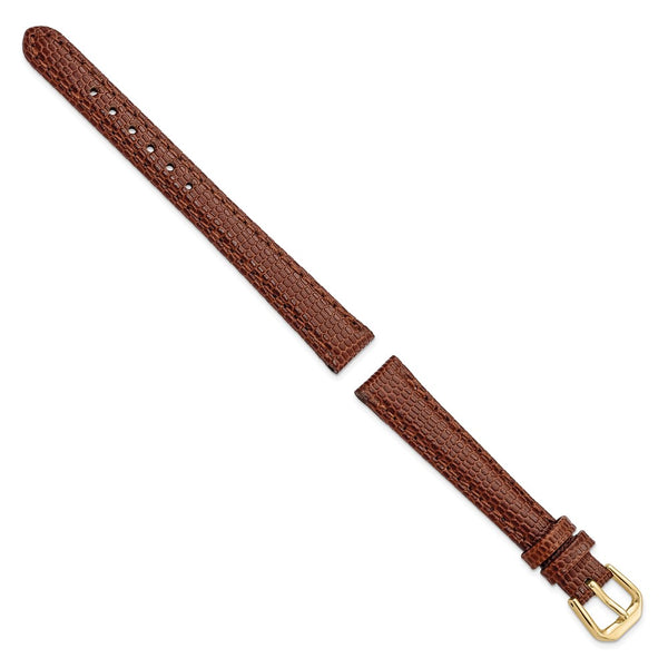 12mm Havana/Brown Lizard Grain Leather Gold-tone Buckle Watch Band