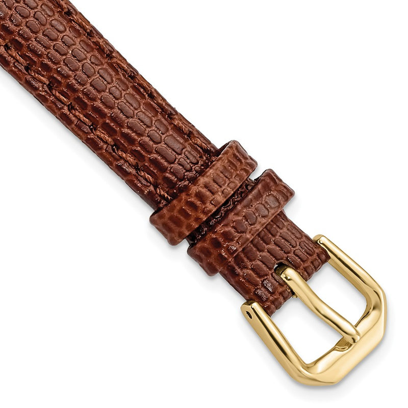 DeBeer 12mm Havana Lizard Grain Leather with Gold-tone Buckle 6.75 inch Watch Band