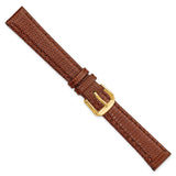 14mm Havana/Brown Lizard Grain Leather Gold-tone Buckle Watch Band