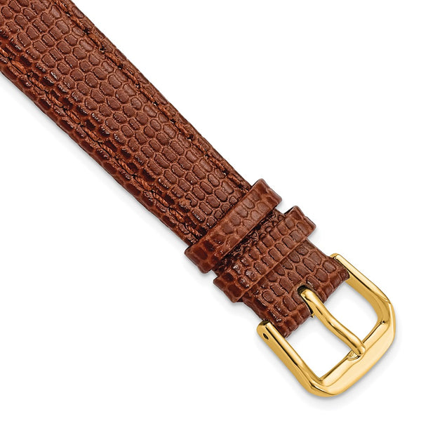 14mm Havana/Brown Lizard Grain Leather Gold-tone Buckle Watch Band