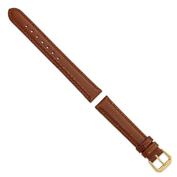 15mm Havana/Brown Lizard Grain Leather Gold-tone Buckle Watch Band