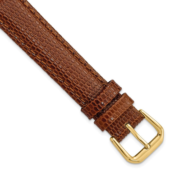 15mm Havana/Brown Lizard Grain Leather Gold-tone Buckle Watch Band