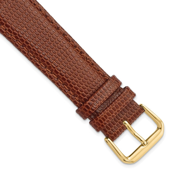 DeBeer 20mm Havana Lizard Grain Leather with Gold-tone Buckle 7.5 inch Watch Band