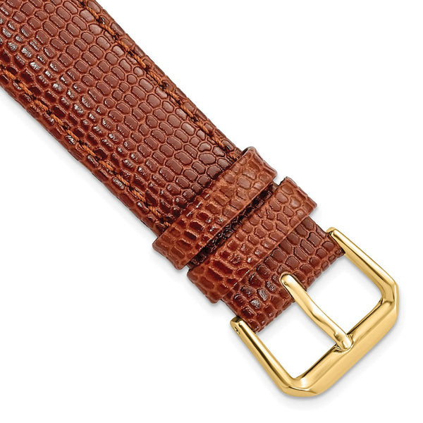 18mm Short Havana/Brown Lizard Grain Leather Gold-tone Bkle Watch Band