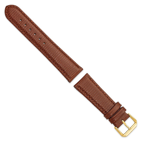 20mm Short Havana/Brown Lizard Grain Leather Gold-tone Bkle Watch Band