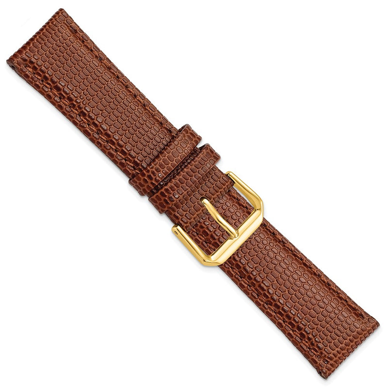 20mm Short Havana/Brown Lizard Grain Leather Gold-tone Bkle Watch Band