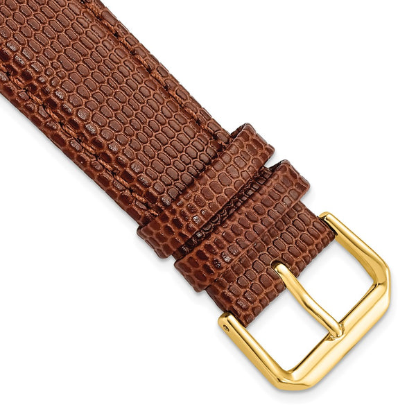 20mm Short Havana/Brown Lizard Grain Leather Gold-tone Bkle Watch Band