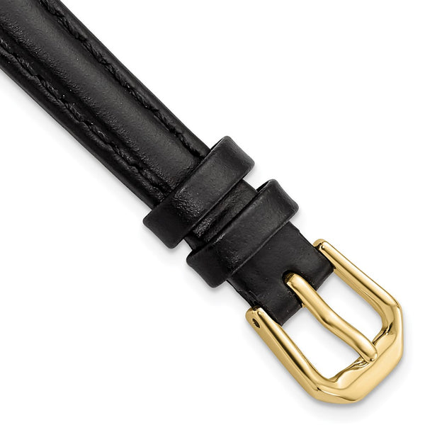 10mm Black Italian Leather Gold-tone Buckle Watch Band