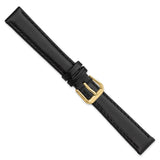 14mm Black Italian Leather Gold-tone Buckle Watch Band