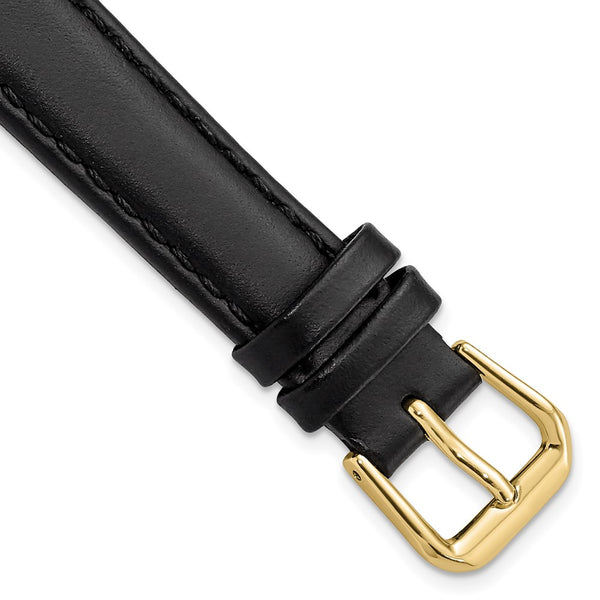 14mm Black Italian Leather Gold-tone Buckle Watch Band