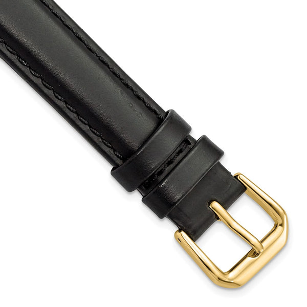 15mm Black Italian Leather Gold-tone Buckle Watch Band