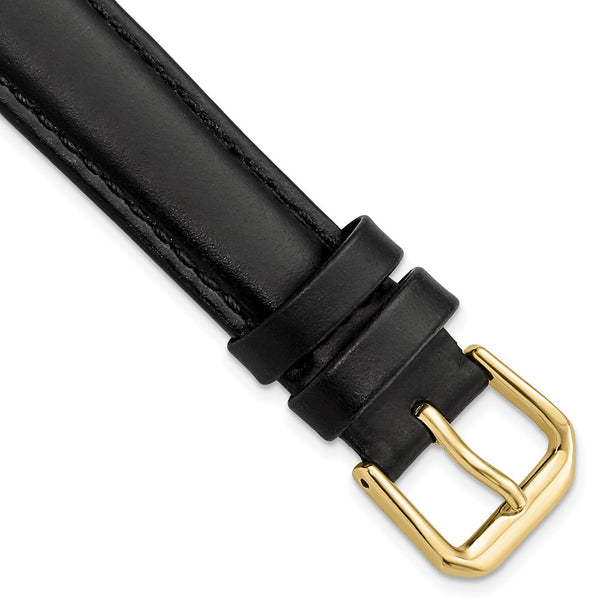 DeBeer 16mm Black Italian Leather with Gold-tone Buckle 7.5 inch Watch Band