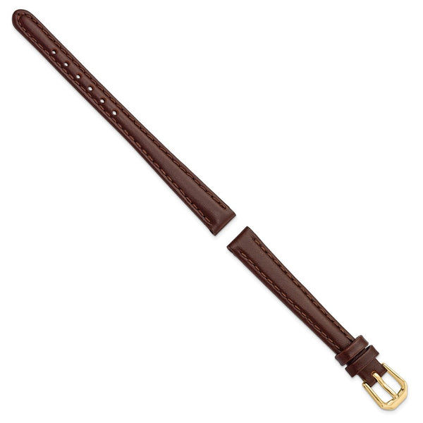 DeBeer 10mm Dark Brown Italian Leather with Gold-tone Buckle 6.75 inch Watch Band