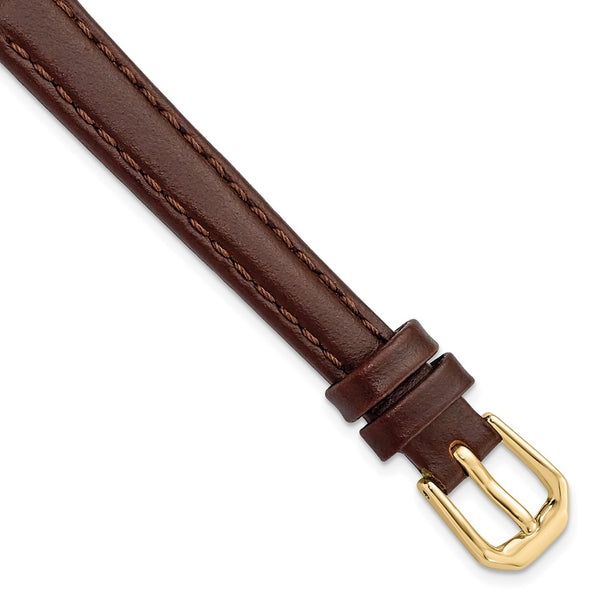 DeBeer 10mm Dark Brown Italian Leather with Gold-tone Buckle 6.75 inch Watch Band