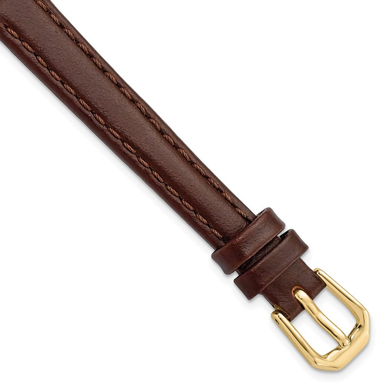 DeBeer 10mm Dark Brown Italian Leather with Gold-tone Buckle 6.75 inch Watch Band