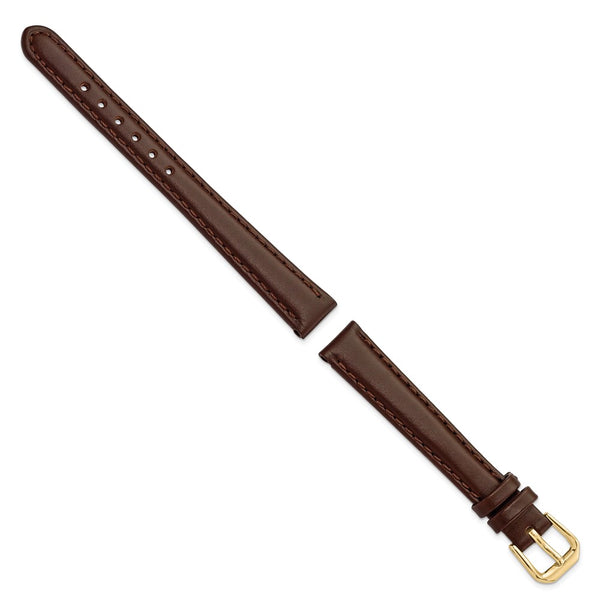 DeBeer 12mm Dark Brown Italian Leather with Gold-tone Buckle 6.75 inch Watch Band