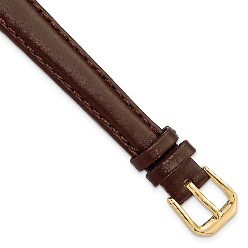 DeBeer 12mm Dark Brown Italian Leather with Gold-tone Buckle 6.75 inch Watch Band