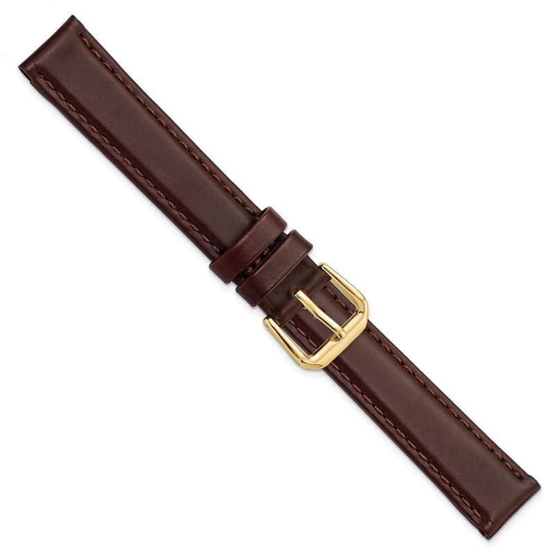 15mm Dark Brown Italian Leather Gold-tone Buckle Watch Band