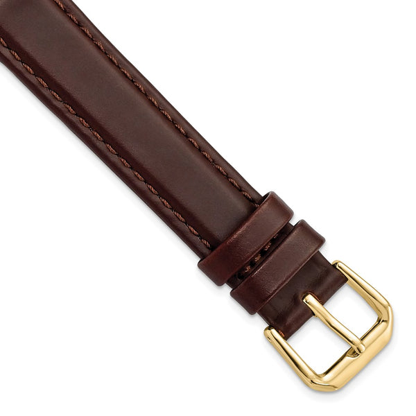 15mm Dark Brown Italian Leather Gold-tone Buckle Watch Band