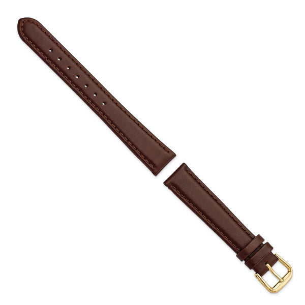 16mm Dark Brown Italian Leather Gold-tone Buckle Watch Band