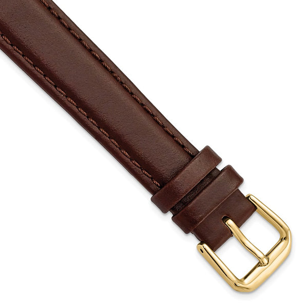 16mm Dark Brown Italian Leather Gold-tone Buckle Watch Band