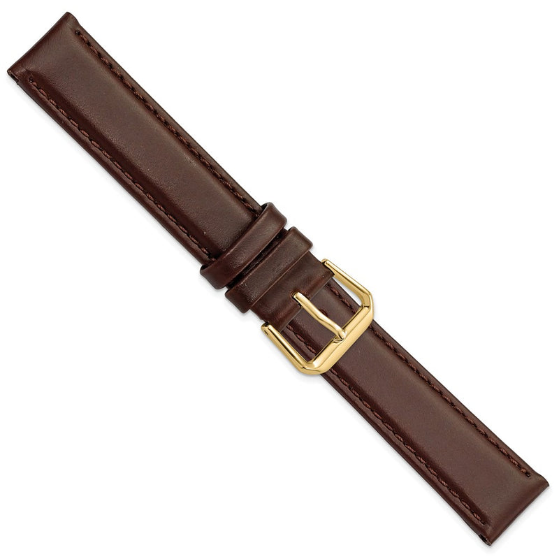 17mm Dark Brown Italian Leather Gold-tone Buckle Watch Band