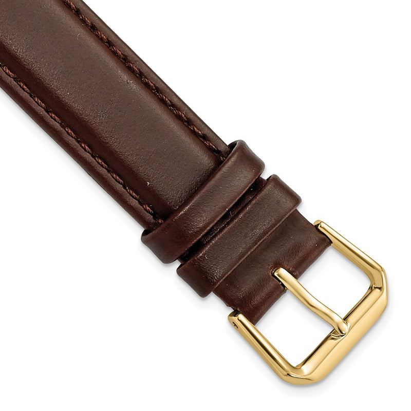 17mm Dark Brown Italian Leather Gold-tone Buckle Watch Band