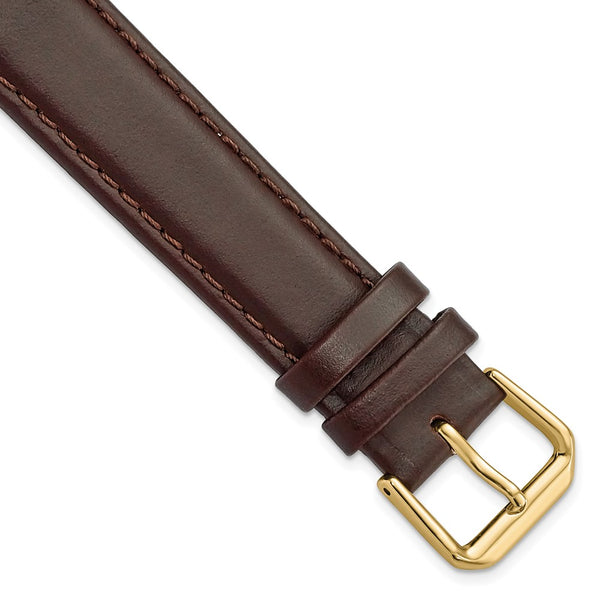 18mm Dark Brown Italian Leather Gold-tone Buckle Watch Band