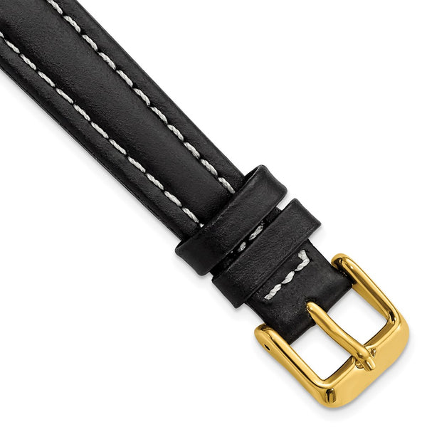 14mm Black Oil-tanned Leather Gold-tone Buckle Watch Band