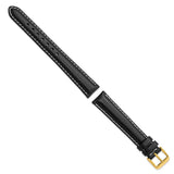 DeBeer 16mm Black Oil-tanned Leather with White Stitching and Gold-tone Buckle 7.5 inch Watch Band