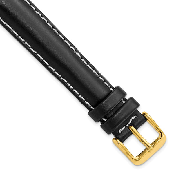 16mm Black Oil-tanned Leather Gold-tone Buckle Watch Band