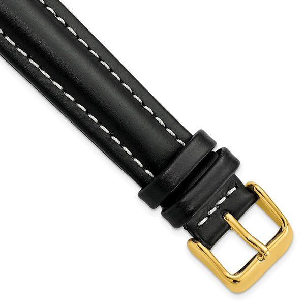 18mm Black Oil-tanned Leather Gold-tone Buckle Watch Band