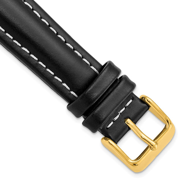 19mm Black Oil-tanned Leather Gold-tone Buckle Watch Band