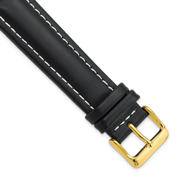 20mm Black Oil-tanned Leather Gold-tone Buckle Watch Band