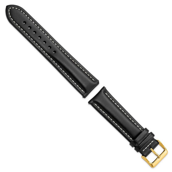 22mm Black Oil-tanned Leather Gold-tone Buckle Watch Band