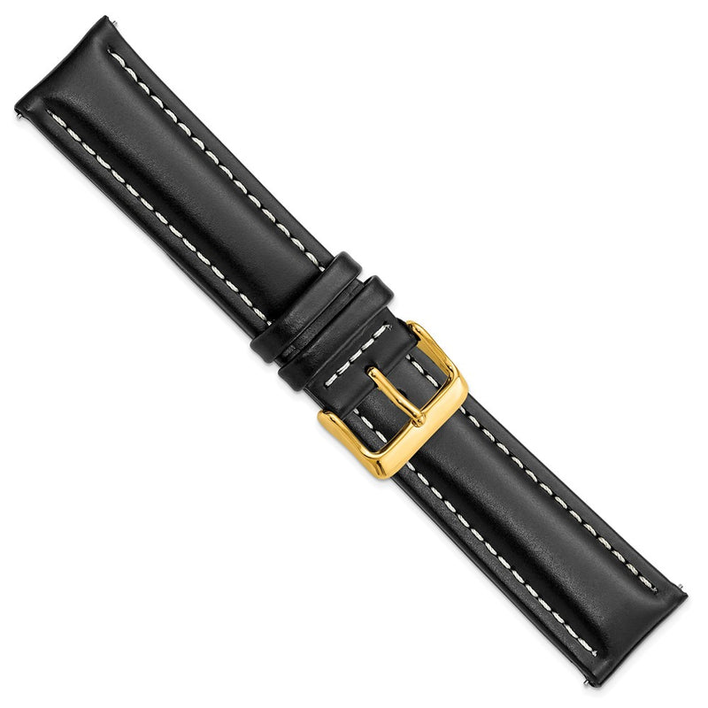 22mm Black Oil-tanned Leather Gold-tone Buckle Watch Band