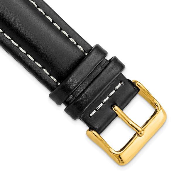 22mm Black Oil-tanned Leather Gold-tone Buckle Watch Band