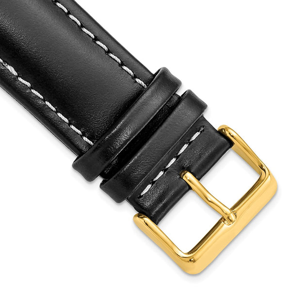 24mm Black Oil-tanned Leather Gold-tone Buckle Watch Band