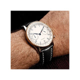 DeBeer 22mm Long Black Oil-tanned Leather with White Stitching and Gold-tone Buckle 8.25 inch Watch Band
