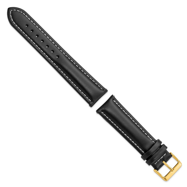 22mm Long Black Oil-tanned Leather Gold-tone Buckle Watch Band