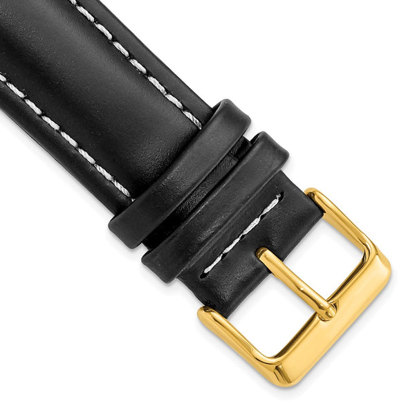 22mm Long Black Oil-tanned Leather Gold-tone Buckle Watch Band